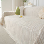 Summer Cooling Ice Silk Sofa Cover, Textured Stripe Soft Breathable Couch Throw Cover