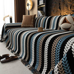 Cozy Decorative Throw Blanket for Couches, Boho Plush Woven Sofa Cover with Stripes