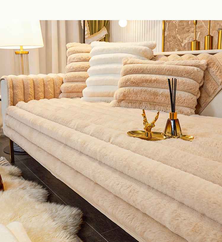 Thicken Faux Fur Rabbit Plush Sofa Cover Non-slip Slipcover Seat European Couch Cover Sofa Towel for Living Room Decor