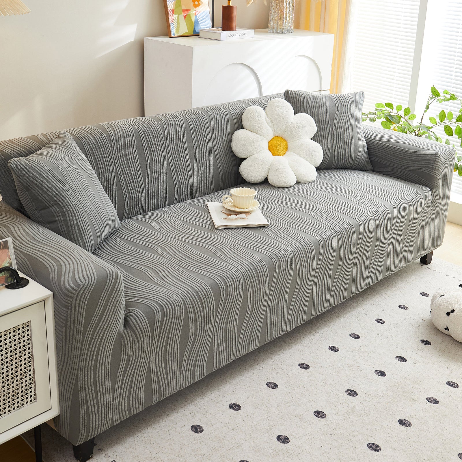 Textured Wave Stretch Sofa Couch Cover, Soft Washable Spandex Furniture Slipcovers