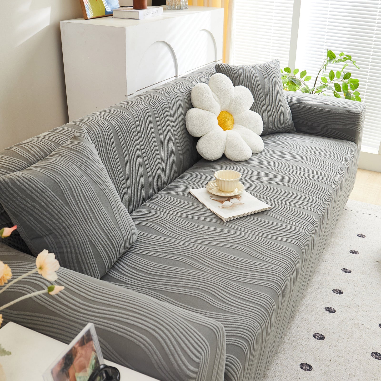 Textured Wave Stretch Sofa Couch Cover, Soft Washable Spandex Furniture Slipcovers