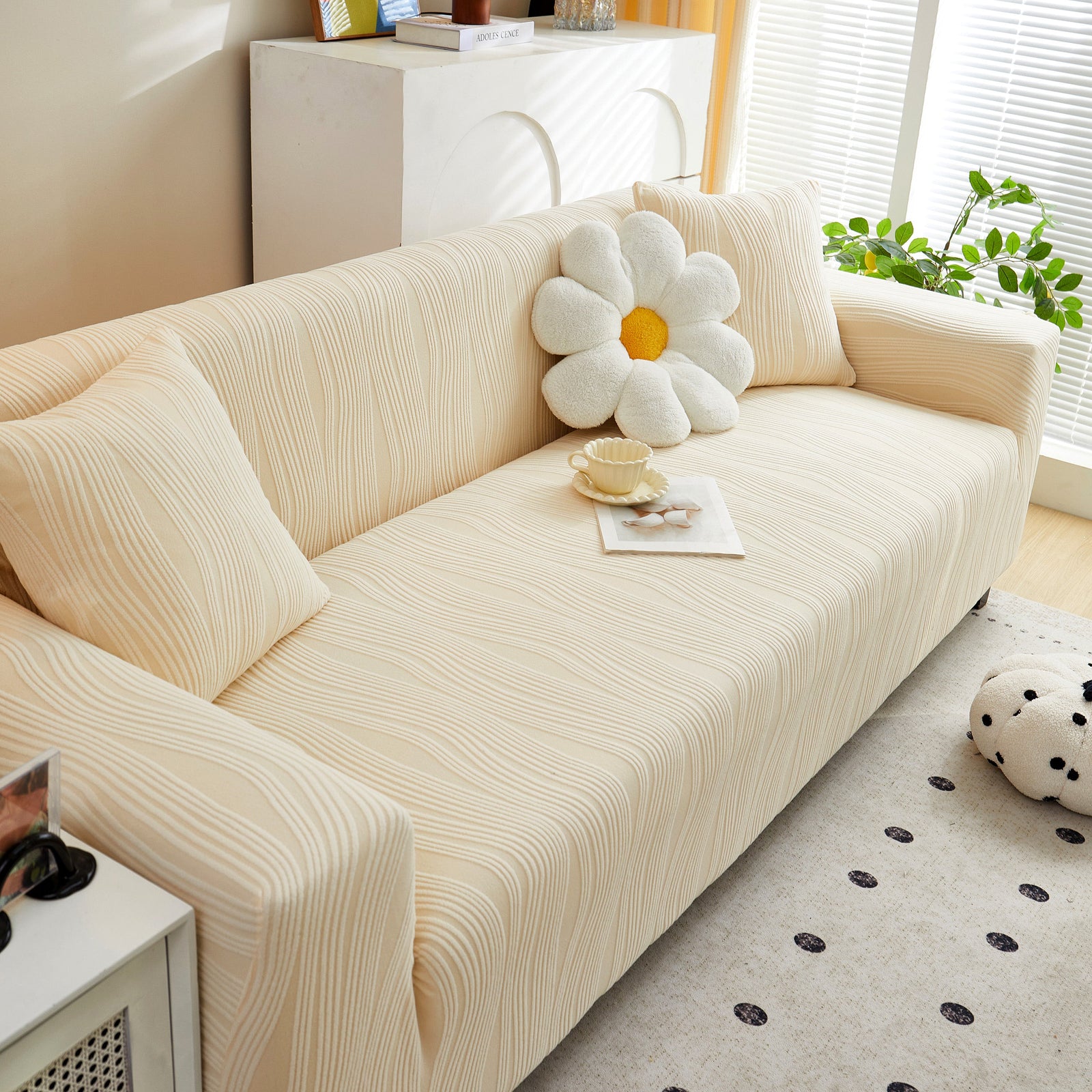 Textured Wave Stretch Sofa Couch Cover, Soft Washable Spandex Furniture Slipcovers