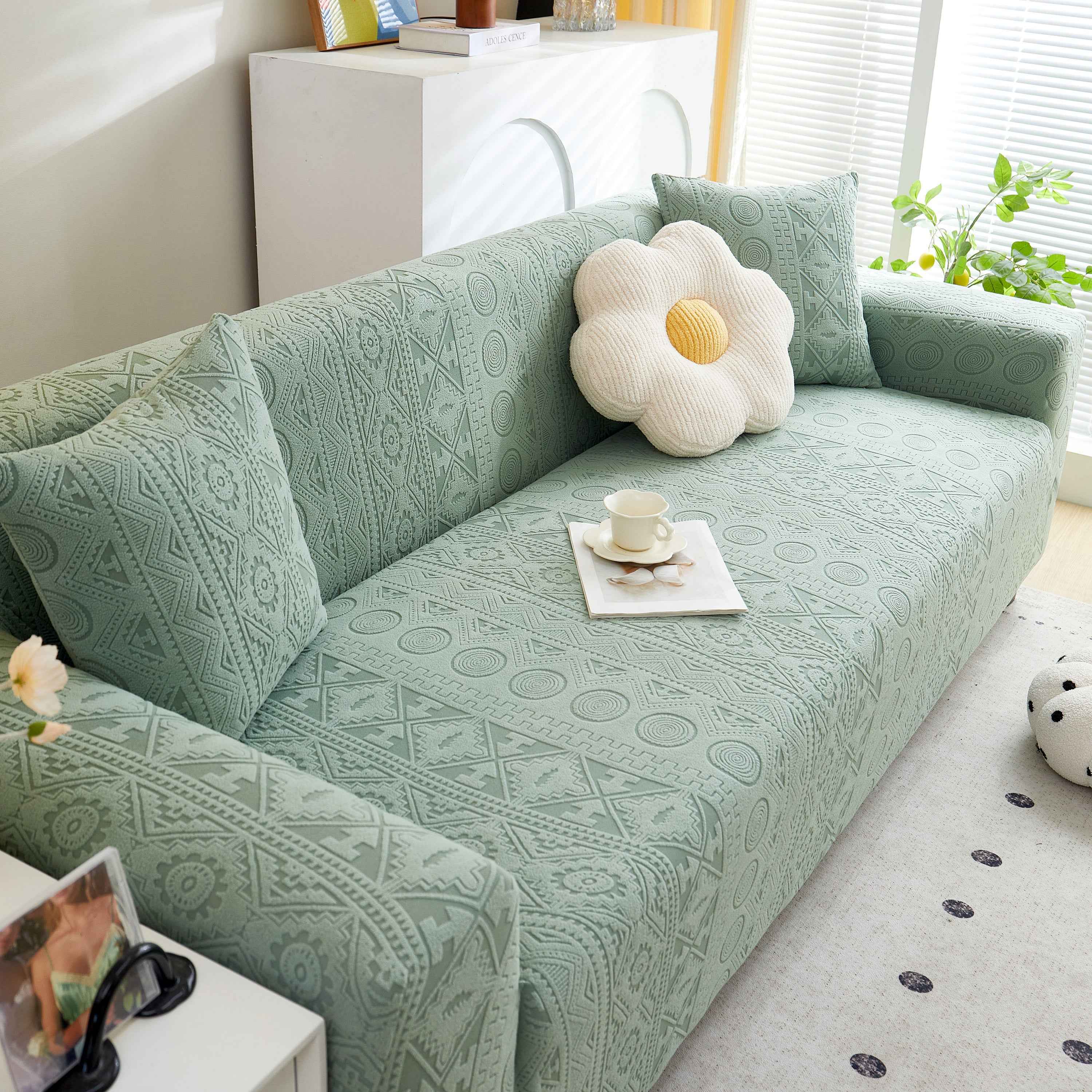 Embossed Geometric Elastic Sofa Cover Boho Stylish Decorative Furniture Covers