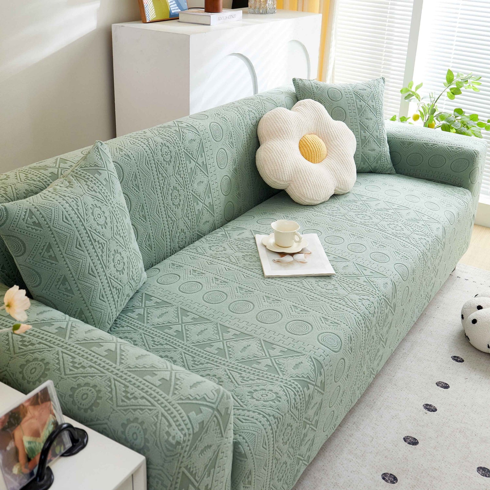 Embossed Geometric Elastic Sofa Cover Boho Stylish Decorative Furniture Covers