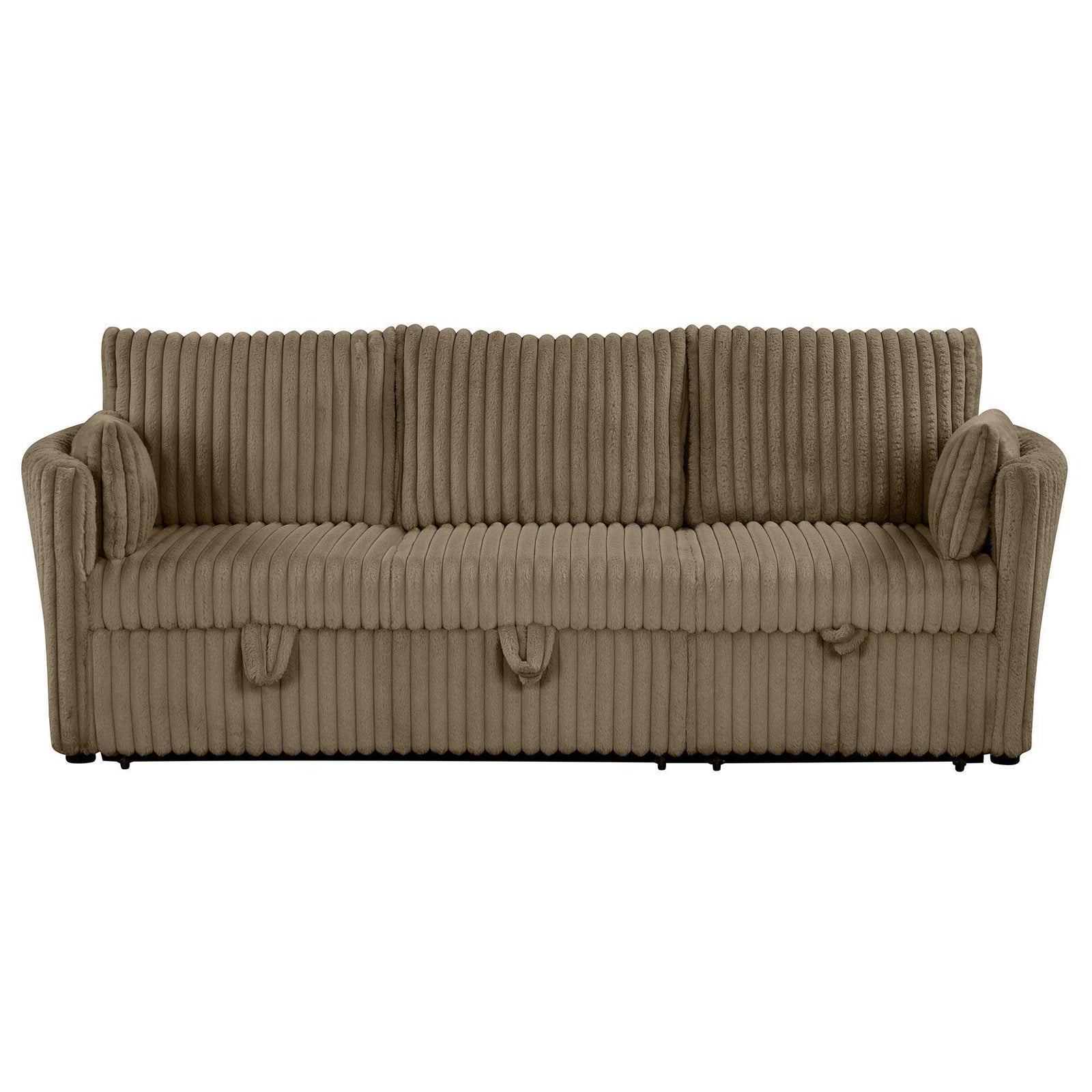 Brown Faux Fur Oversized Convertible Sleeper Sectional Sofa Couch Daybed and Chair Pull Out with 2 Pillows, USB Charging Ports for Living Room