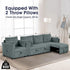 Dark Gray Faux Fur Oversized Convertible Sleeper Sectional Sofa Couch Daybed and Chair Pull Out with 2 Pillows, USB Charging Ports for Living Room