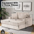 54 Inch Contemporary Indoor Upholstered Chaise Lounge Plush Sleeper Chair with Throw Pillows, 2 Cup Holders and Magazine Bags for Living Room