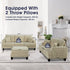 Beige 3 Piece Set Comfy Sofa Couch 3-Seater & Loveseat Sofa with Storage Ottoman with USB