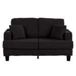 Black 3 Piece Set Comfy Sofa Couch 3-Seater & Loveseat Sofa with Storage Ottoman for Living Room with USB, Side Pockets, Pillows included