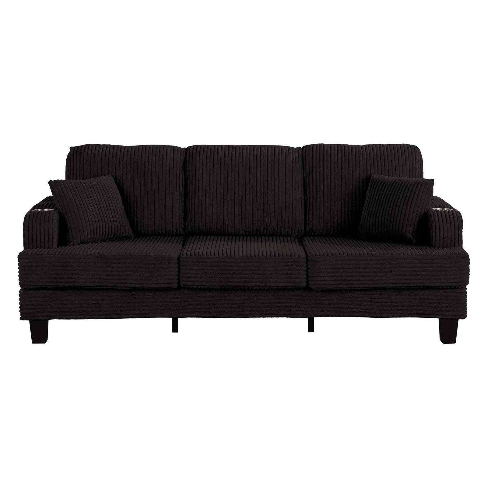 Black 3 Piece Set Comfy Sofa Couch 3-Seater & Loveseat Sofa with Storage Ottoman for Living Room with USB, Side Pockets, Pillows included