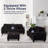 Black 3 Piece Set Comfy Sofa Couch 3-Seater & Loveseat Sofa with Storage Ottoman for Living Room with USB, Side Pockets, Pillows included