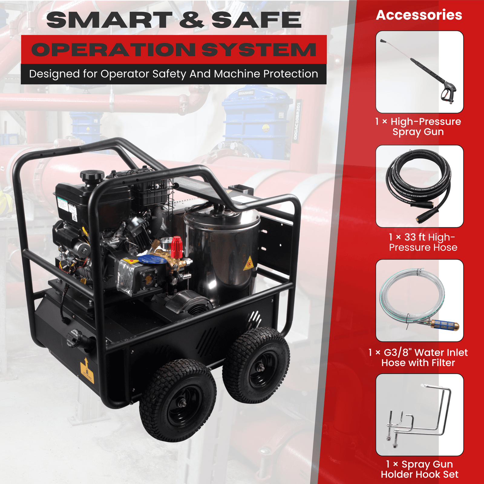 SANITMAX SM4000 Hot & Cold Water Gas Pressure Washer – 4,000 PSI, 4.0 GPM, Diesel Heated, Professional Contractor System