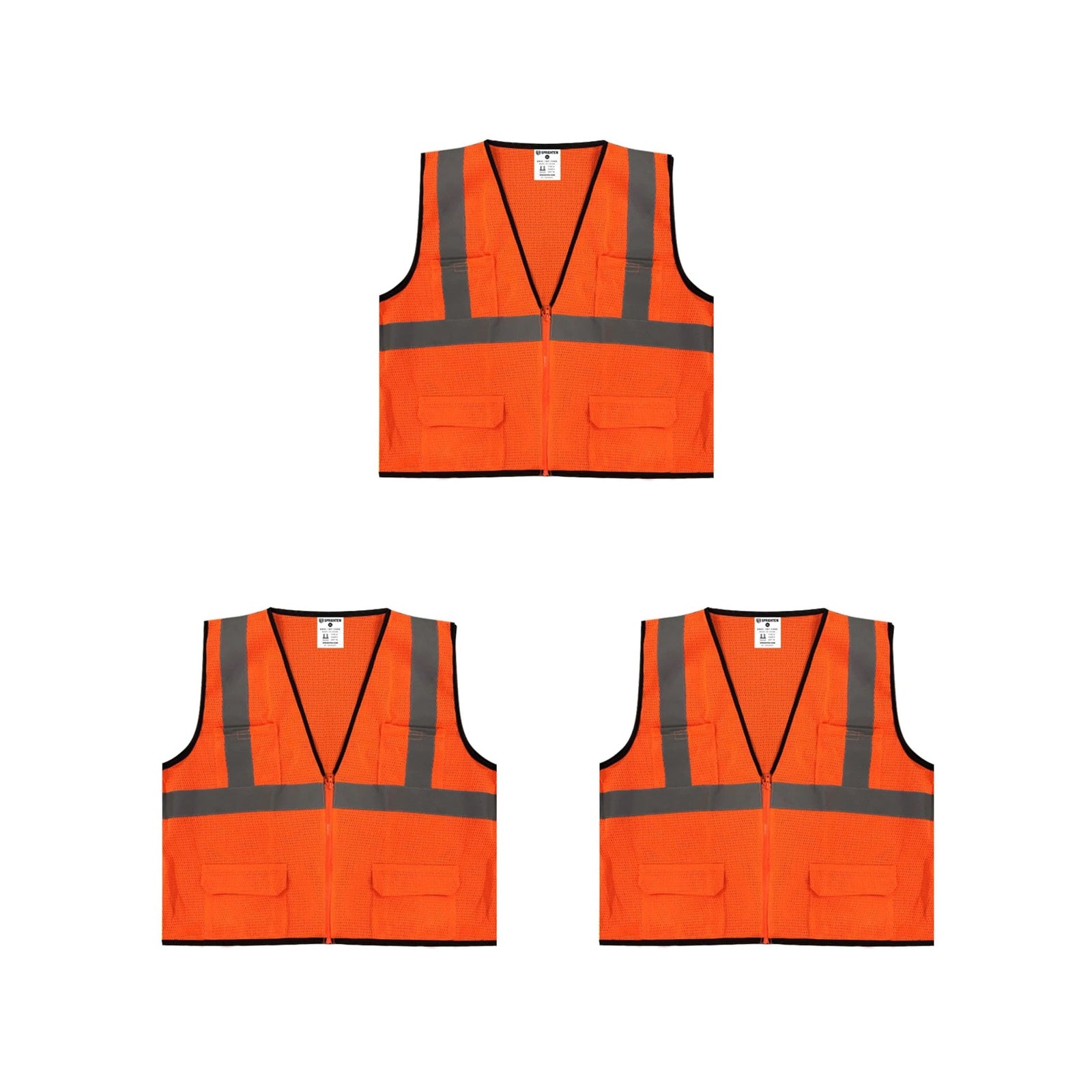 Safety Main 05EAMO Economy Vest, Class 2, All Mesh, Hi-Vis Orange, 3 Pack