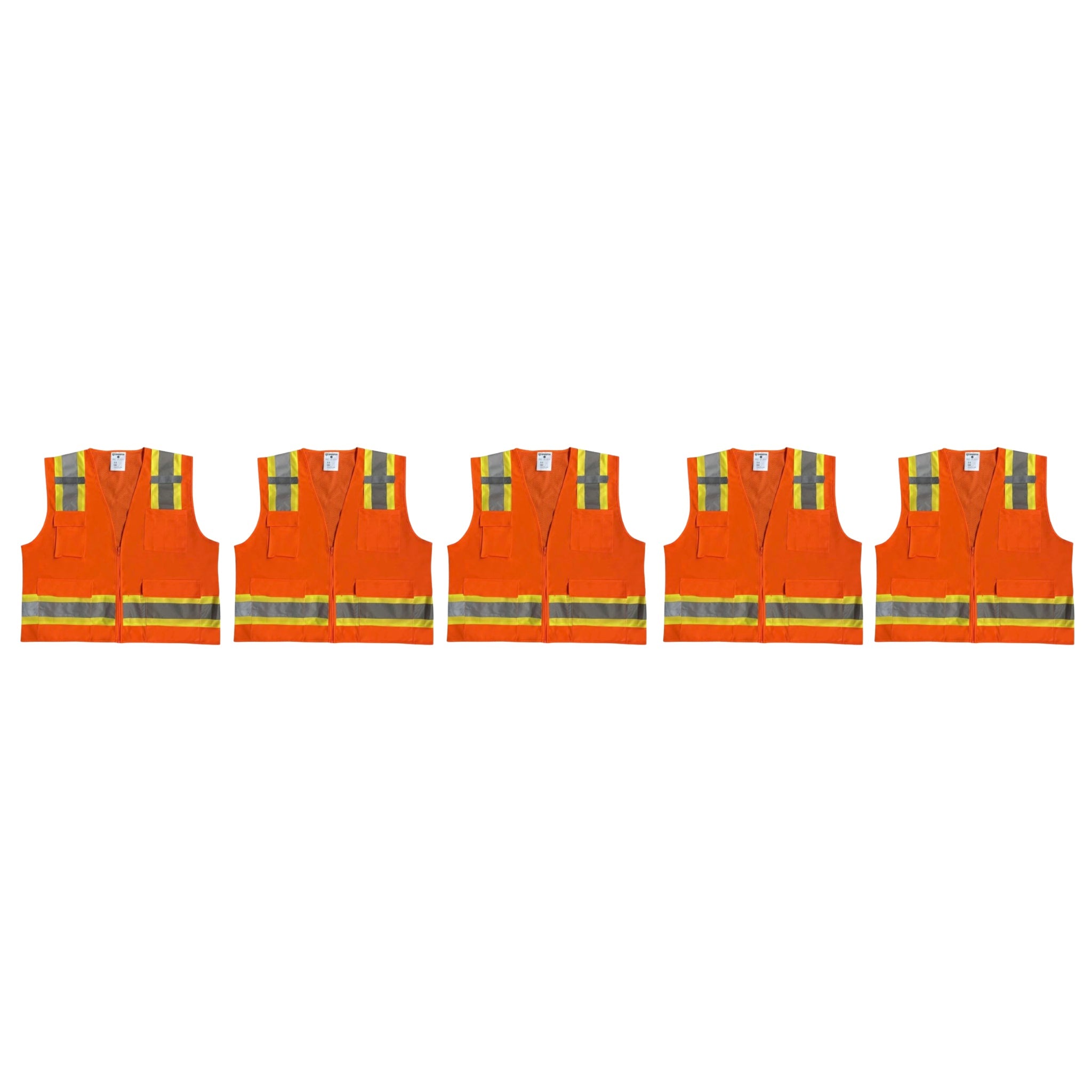 Safety Main 05TTSOZ Surveyor Vest, Class 2, Solid Front, Mesh Back, Hi-Vis Orange, Pack of 5