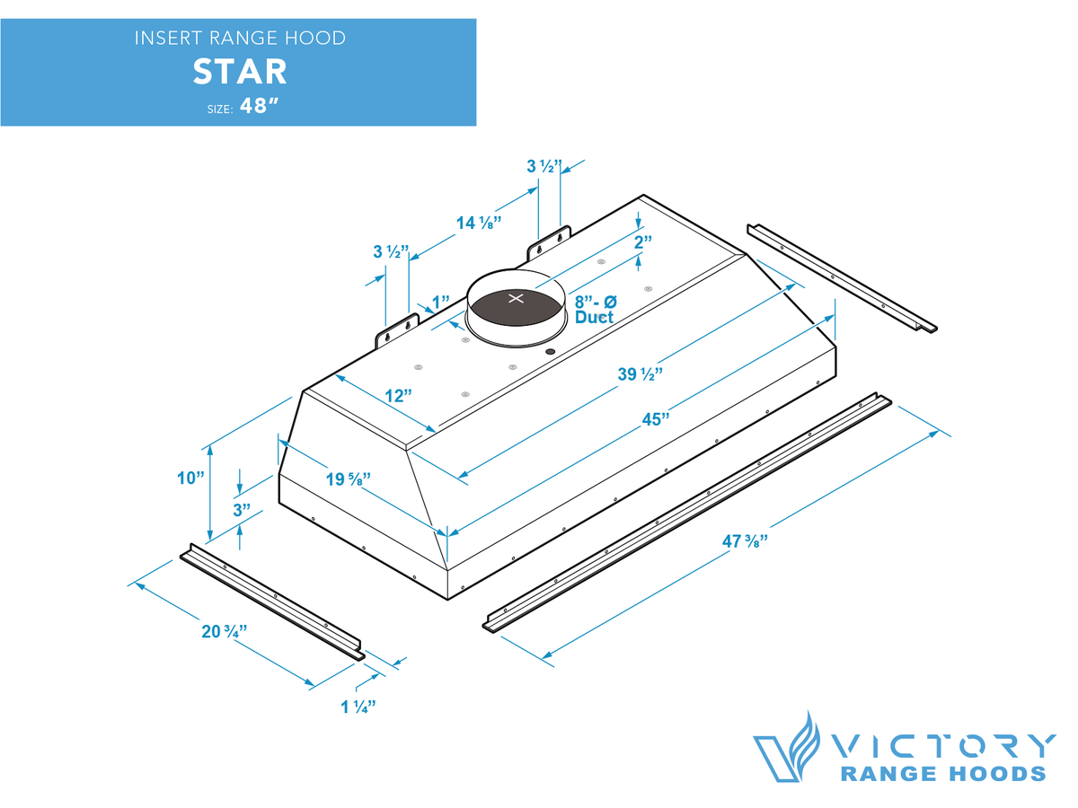 48 inch 900 CFM Range Hood Insert - VICTORY Star
