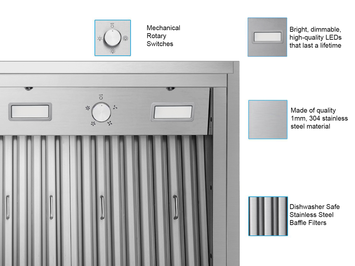 36 Inch 900 CFM Range Hood Insert - VICTORY Star