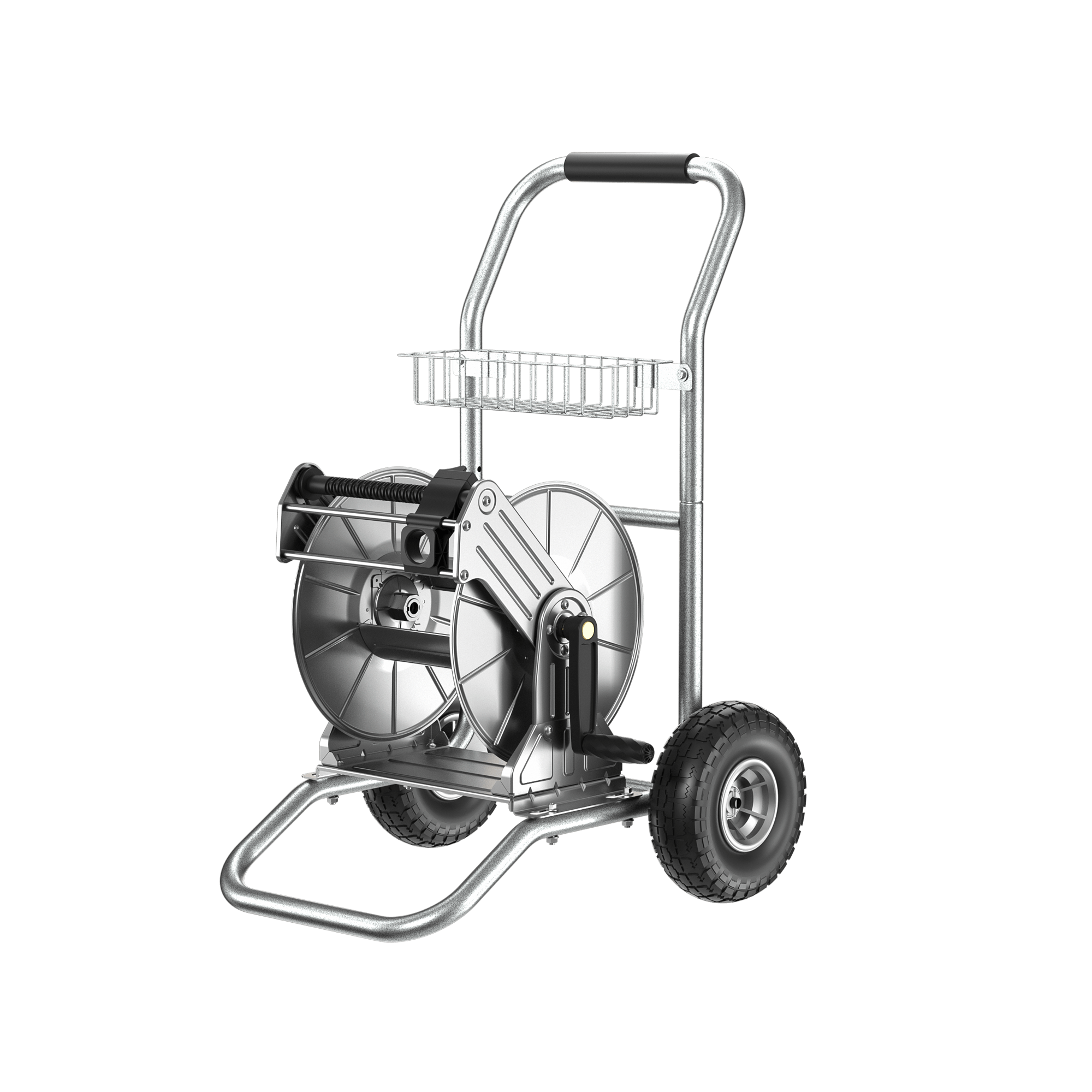 Garden Hose Reel Cart-2 Wheels-Stainless Steel-Heavy Duty