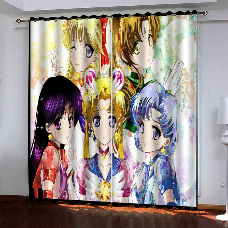 Sailor Moon Pattern Curtains Blackout Window Drapes