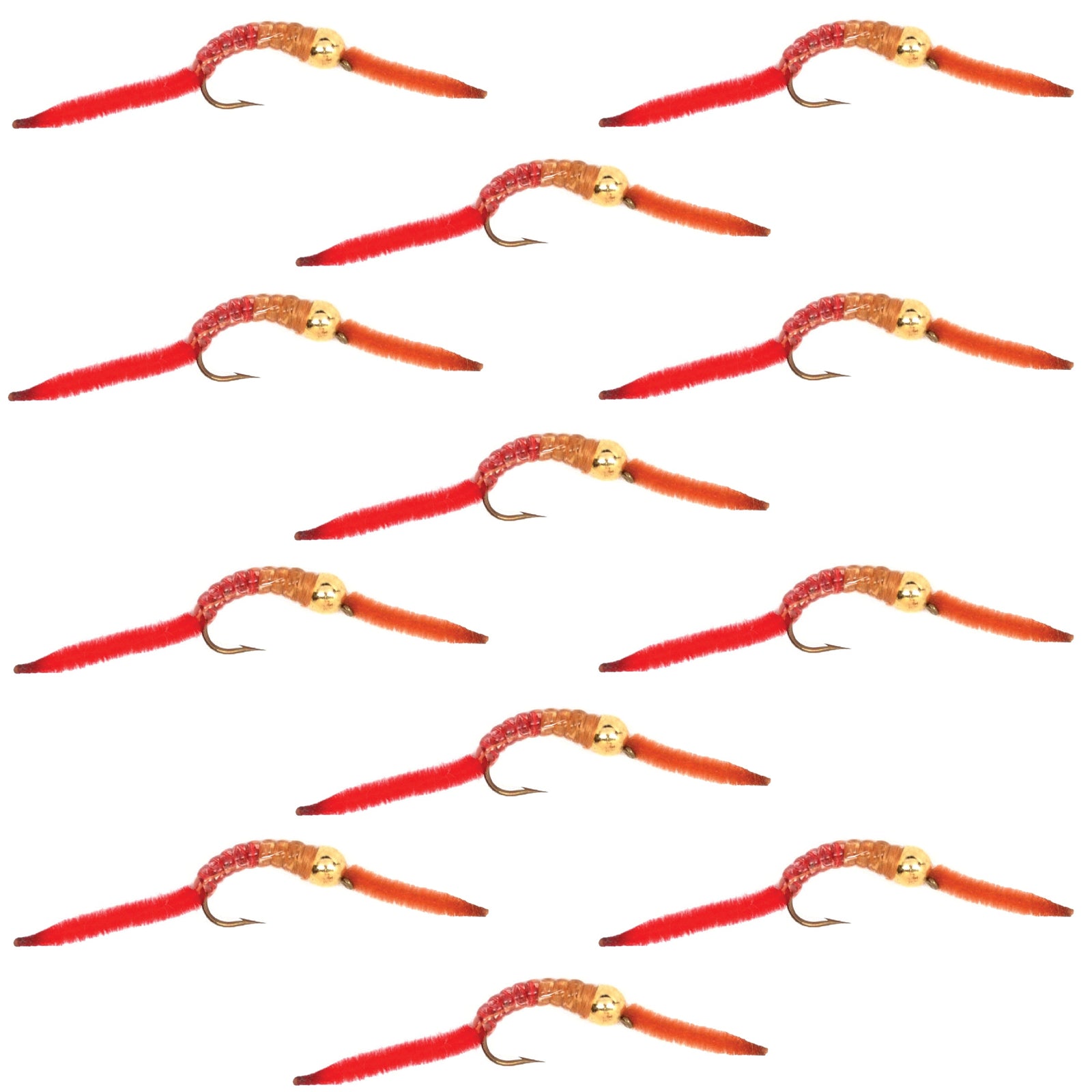 San Juan Worm Bead Head Power Worm Half and Half V-Rib - 1 Dozen Nymph Flies Hook Size 10