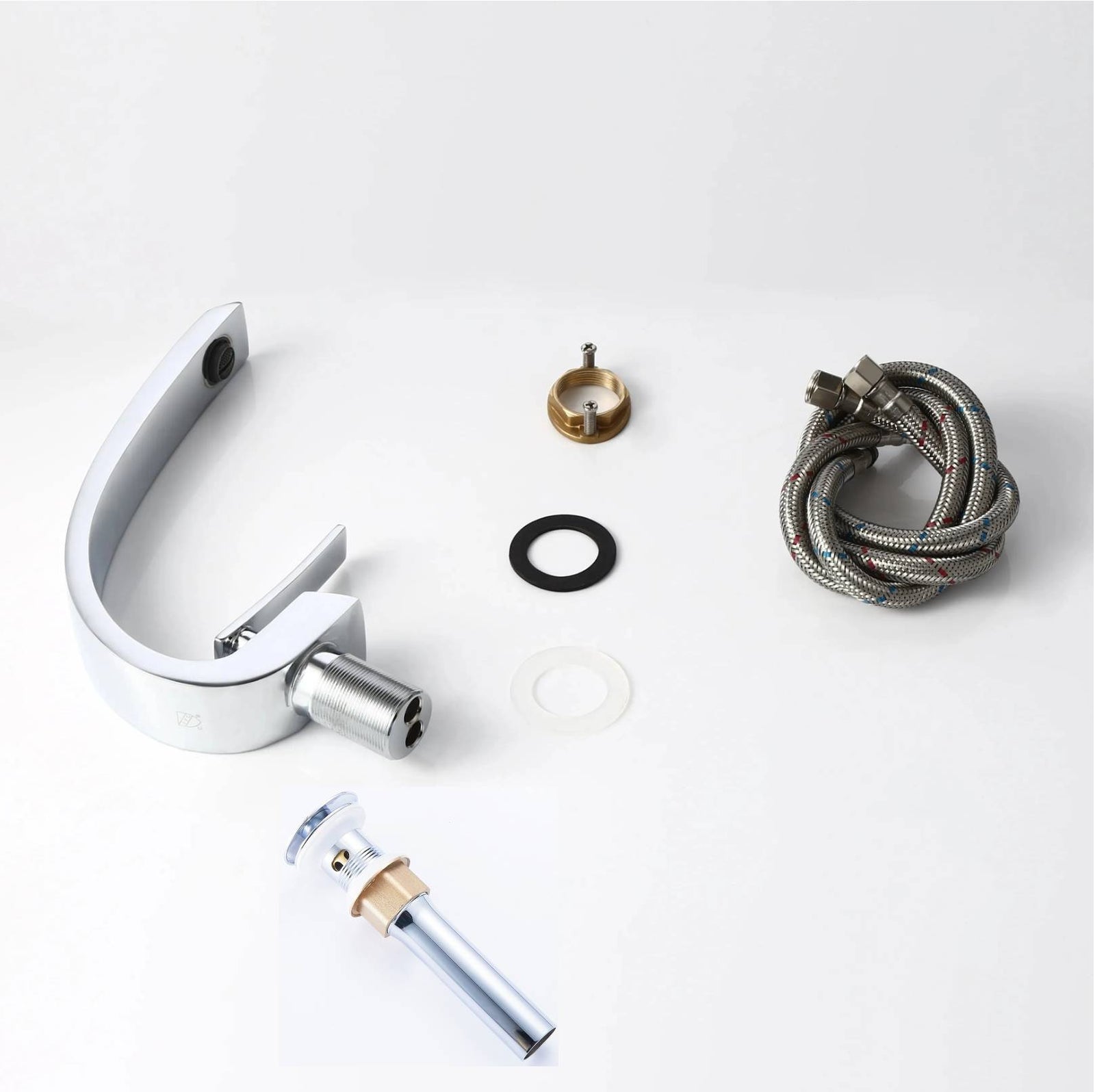 Chrome Bathroom Sink Faucet Single Handle Single Hole Lavatory Faucet with overflow pop up drain