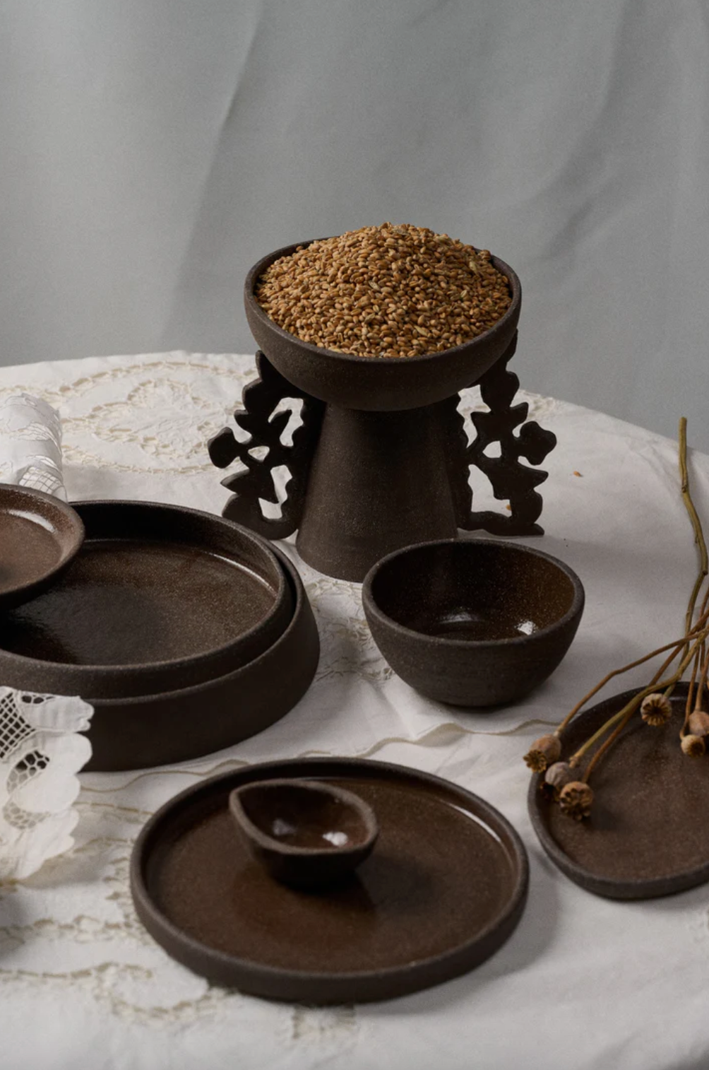 Handmade Stoneware Oval Serving Platter 