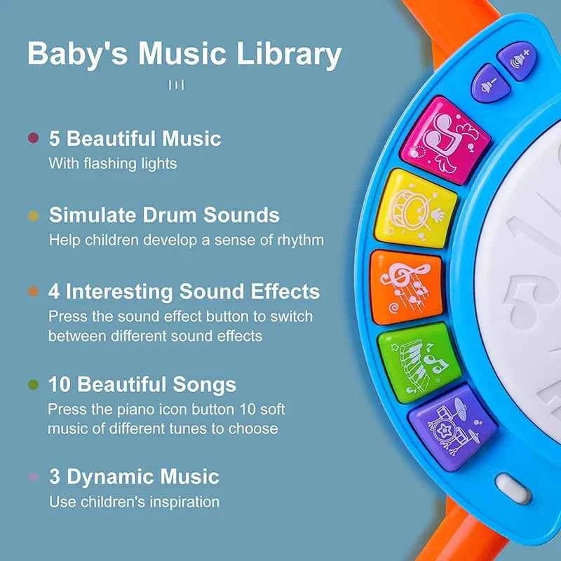 Toddler Drum Set with Microphone Kids Musical Toy 1-3 Years Lights