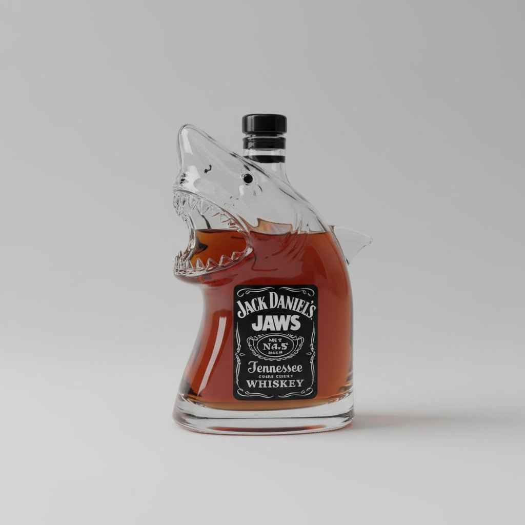 Shark Head Glass Bottle Collectible Whiskey Decanter Movie Memorabilia