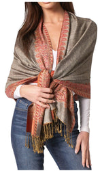 Sakkas 70" x 28" Border Pattern Layered Woven Pashmina Shawl Scarf Wrap Stole