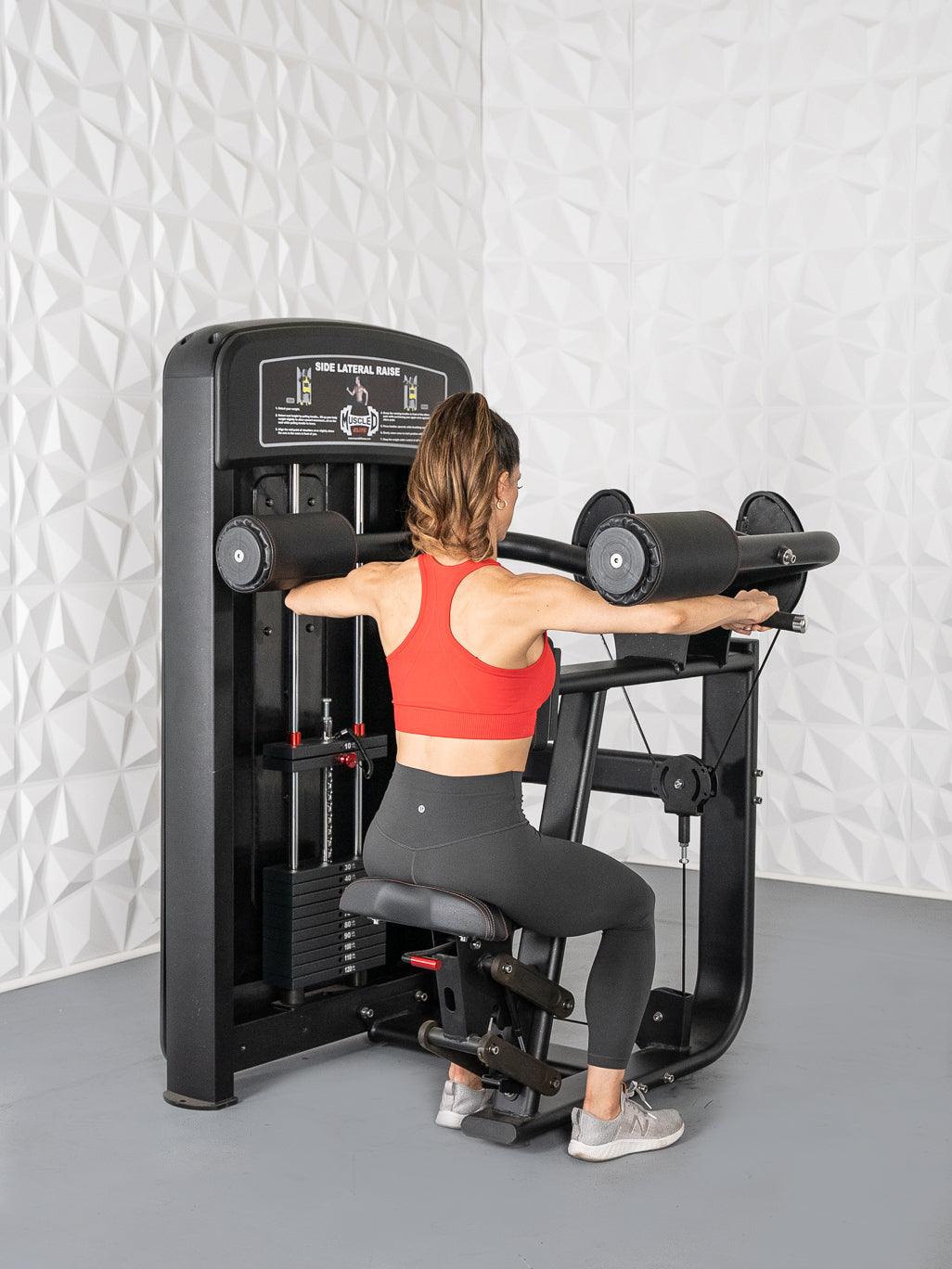 Elite Selectorized Side Lateral Raise - Muscle D Fitness - Commercial - Adjustable Seated - Pin Selectorized - Padded Shoulder Workout