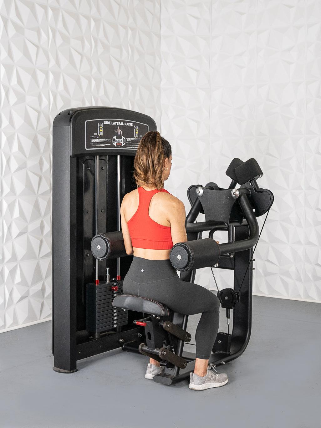 Elite Selectorized Side Lateral Raise - Muscle D Fitness - Commercial - Adjustable Seated - Pin Selectorized - Padded Shoulder Workout