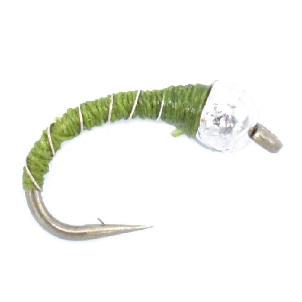 Bead Head Olive Zebra Midge Still Water Nymph 1 Dozen  Hook Size 14