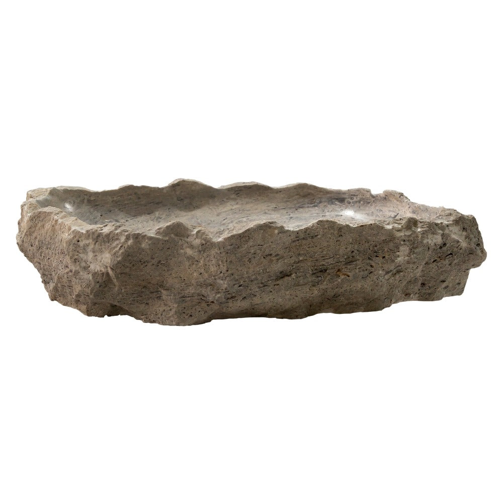 Silver Travertine Rustic Natural Stone Vessel Sink Polished Interior Hand Chiseled Exterior (W)16