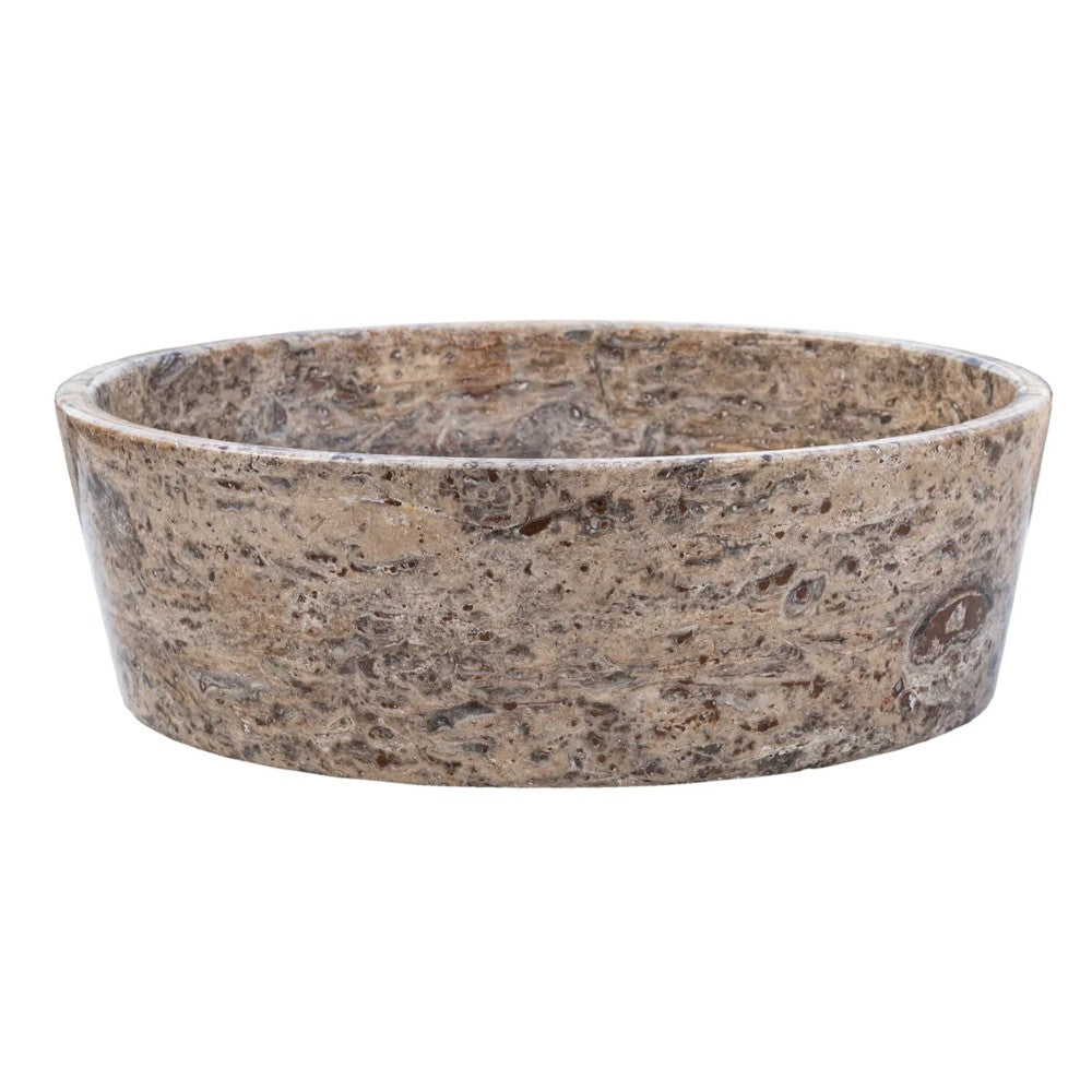 Silver Latte Travertine Natural Stone Vessel Sink Filled and Polished (D)16