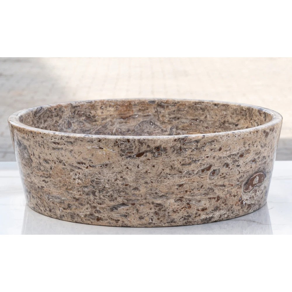 Silver Latte Travertine Natural Stone Vessel Sink Filled and Polished (D)16