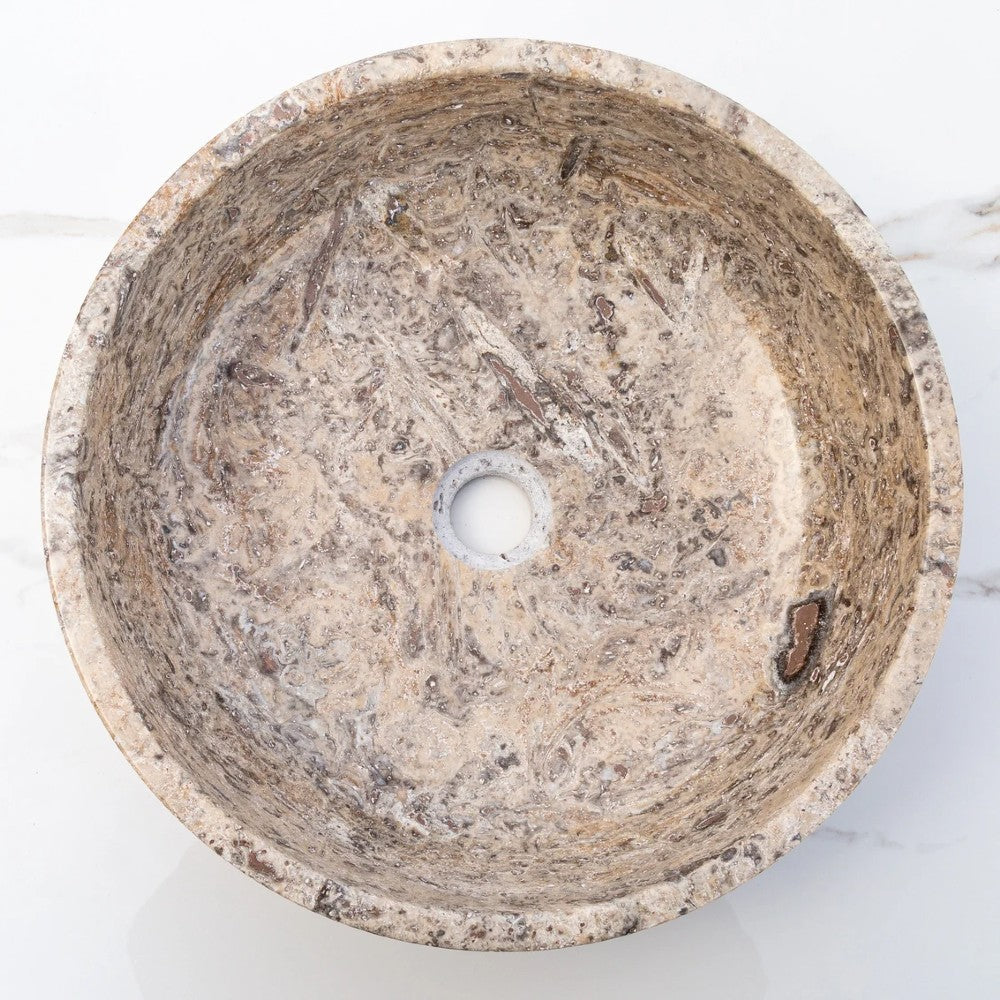 Silver Latte Travertine Natural Stone Vessel Sink Filled and Polished (D)16