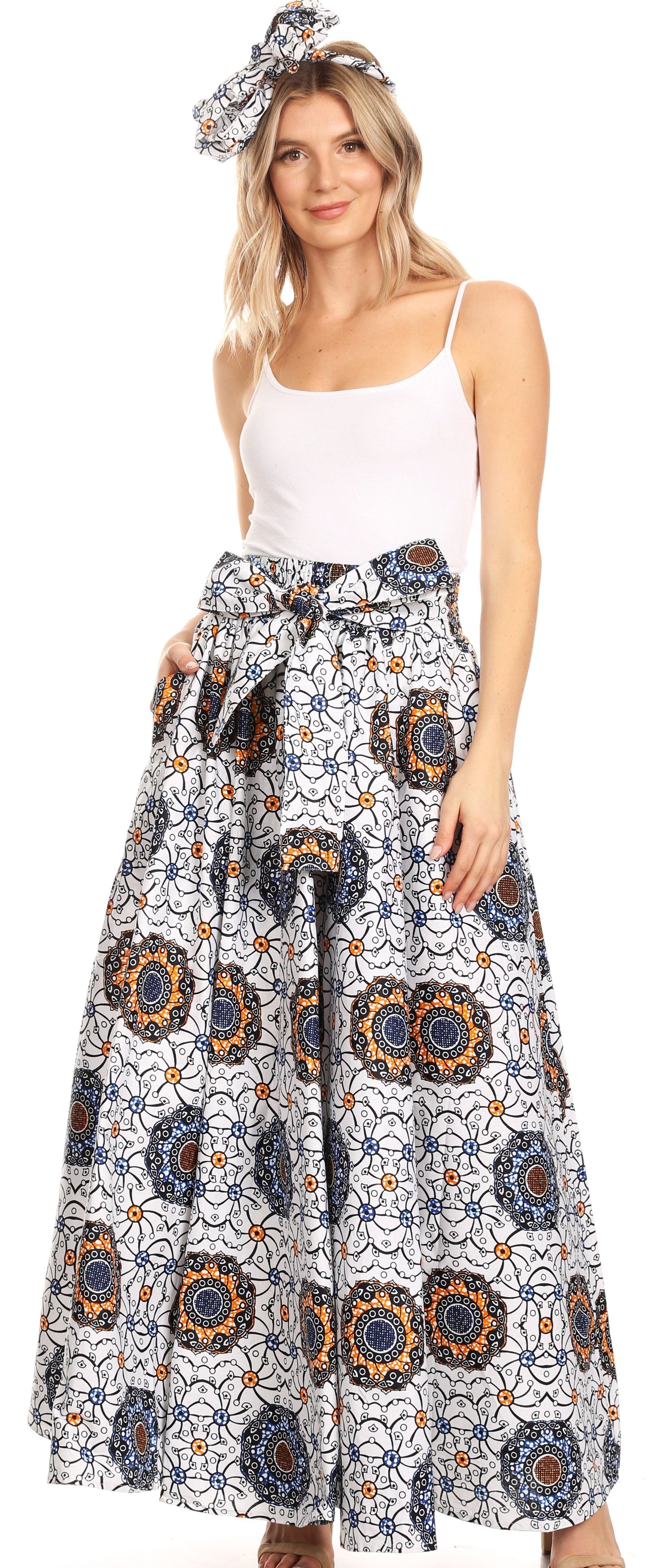 Sakkas Asma Convertible Traditional Wax Print Adjustable Strap Maxi Skirt Dress