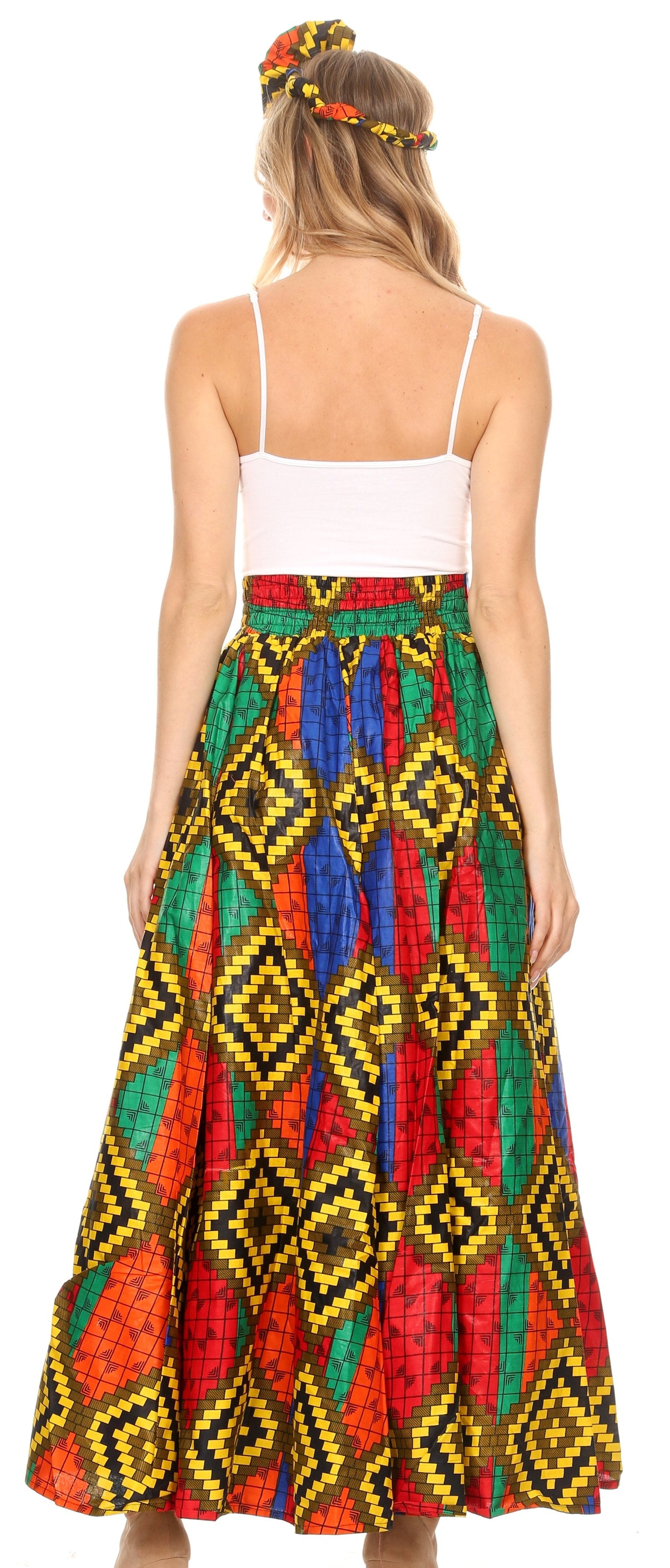 Sakkas Asma Convertible Traditional Wax Print Adjustable Strap Maxi Skirt Dress