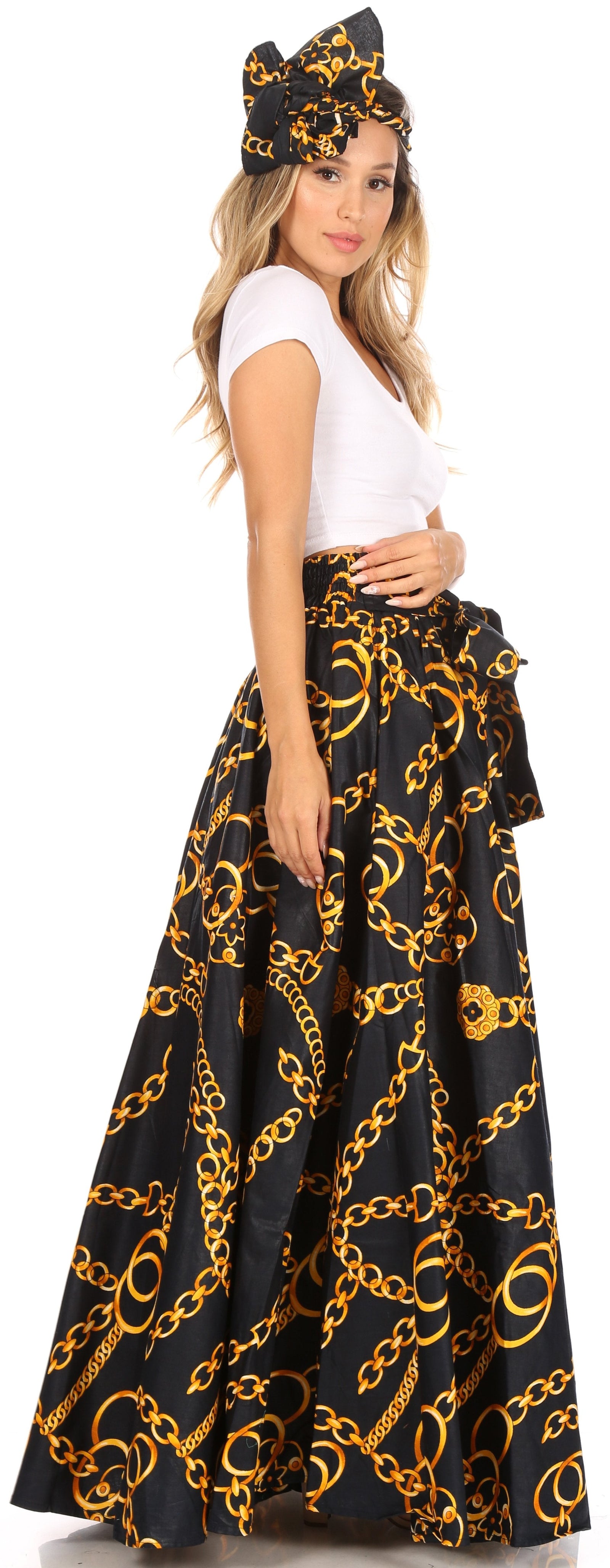 Sakkas Asma Convertible Traditional Wax Print Adjustable Strap Maxi Skirt Dress