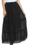 Sakkas Solid Embroidered Crochet Lace Trim Gypsy Bohemian Mid Length Cotton Skirt