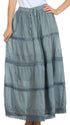Sakkas Solid Embroidered Crochet Lace Trim Gypsy Bohemian Mid Length Cotton Skirt