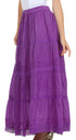 Sakkas Solid Embroidered Crochet Lace Trim Gypsy Bohemian Mid Length Cotton Skirt