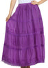 Sakkas Solid Embroidered Crochet Lace Trim Gypsy Bohemian Mid Length Cotton Skirt