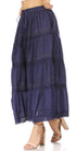 Sakkas Solid Embroidered Crochet Lace Trim Gypsy Bohemian Mid Length Cotton Skirt