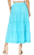 Sakkas Solid Embroidered Crochet Lace Trim Gypsy Bohemian Mid Length Cotton Skirt