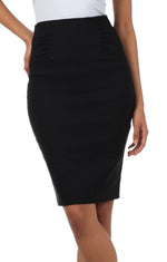 Sakkas Petite High Waist Stretch Pencil Skirt with Shirred Waist Detail