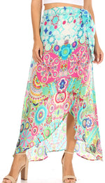 Sakkas Amaia Women's Maxi Floral Print Boho Summer Casual Long Wrap Skirt Cover-up