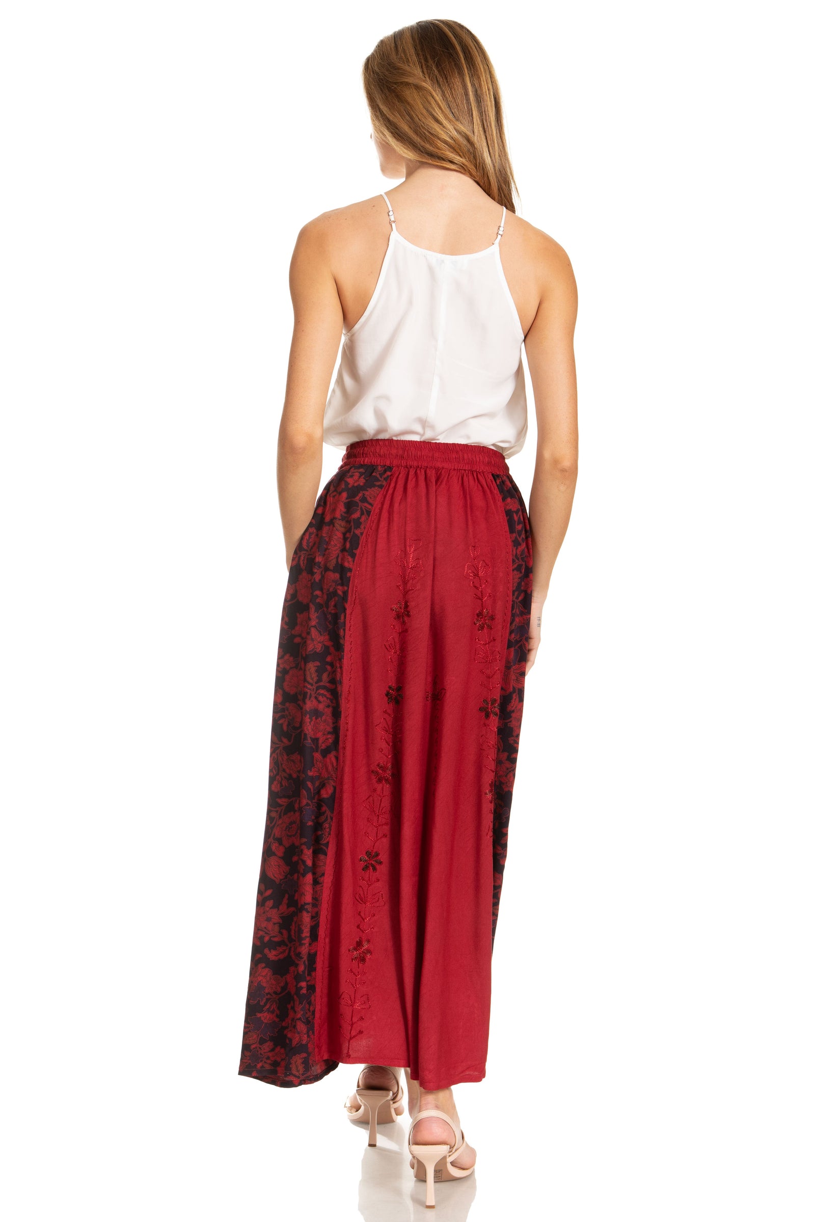 Sakkas Maran Women's Boho Embroidery Skirt with Lace Elastic Waist and Pockets