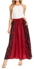 Sakkas Maran Women's Boho Embroidery Skirt with Lace Elastic Waist and Pockets