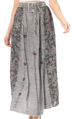 Sakkas Maran Women's Boho Embroidery Skirt with Lace Elastic Waist and Pockets