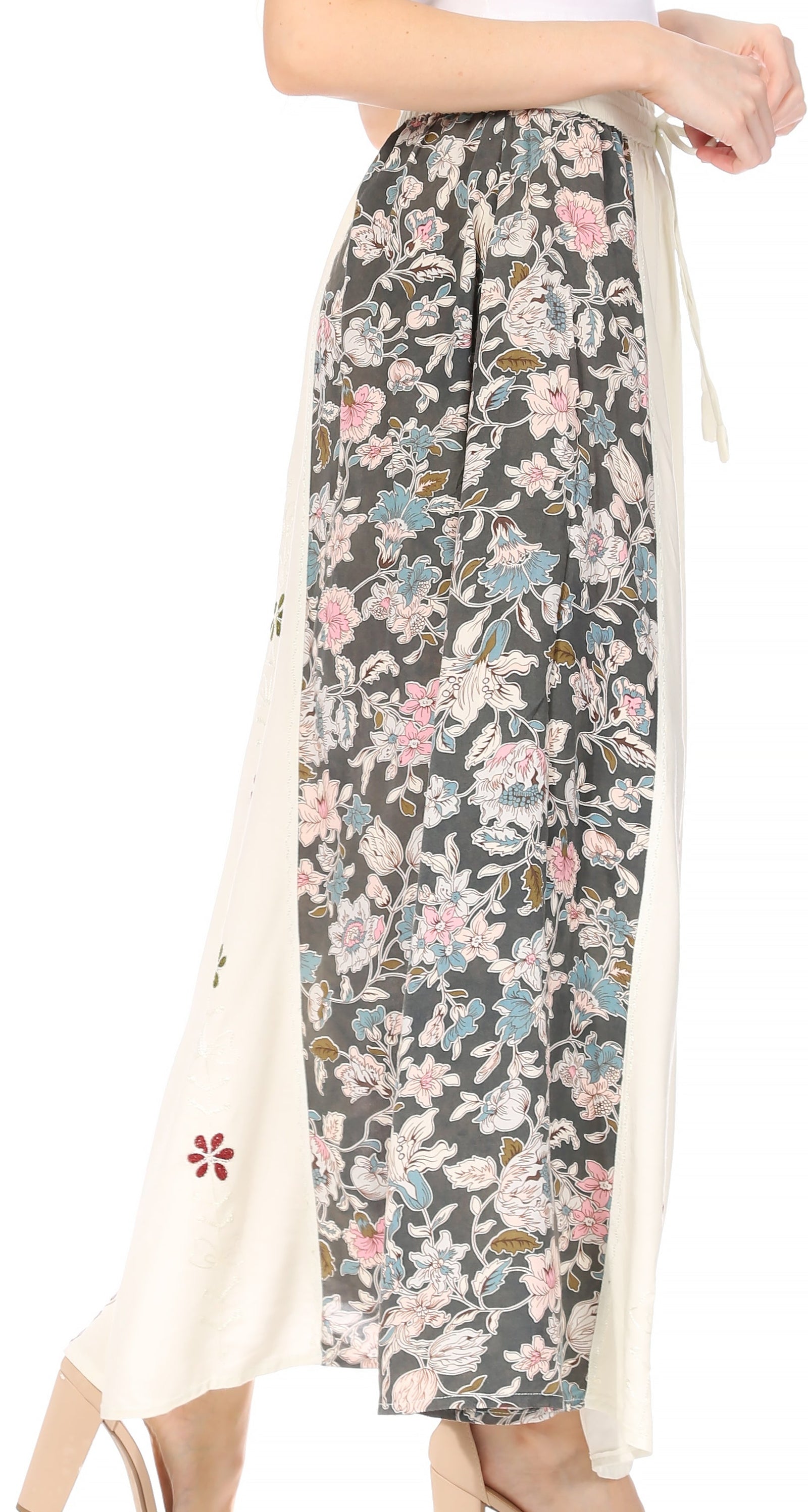 Sakkas Maran Women's Boho Embroidery Skirt with Lace Elastic Waist and Pockets